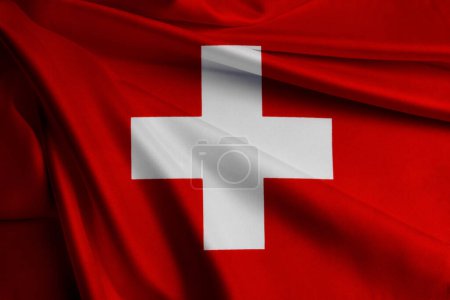 Primer plano de la sedosa bandera suiza 