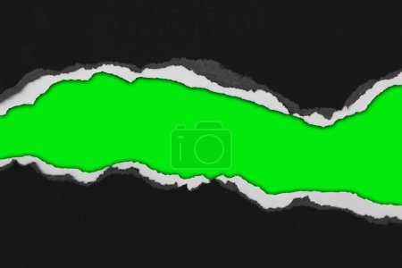 Foto de Papel negro rasgado sobre fondo verde, espacio para copia - Imagen libre de derechos