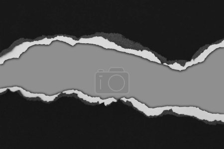 Téléchargez les photos : Papier noir déchiré sur fond gris. Espace de copie - en image libre de droit