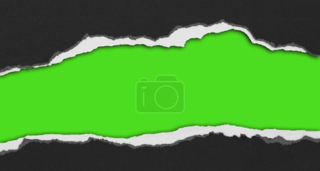Photo for Ripped black paper on green background, space for copy - Royalty Free Image