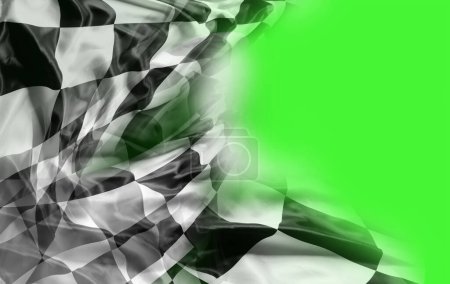 Téléchargez les photos : Drapeau de course noir et blanc à carreaux sur fond vert - en image libre de droit