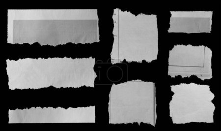 Photo for Eight pieces of torn newspaper on black background - Royalty Free Image