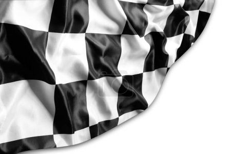 Photo for Checkered black and white racing flag on white. Copy space - Royalty Free Image