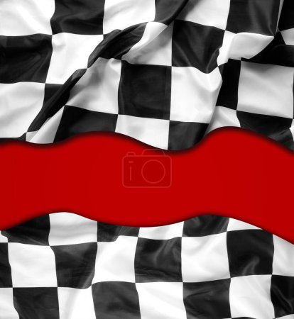 Foto de Bandera a cuadros en blanco y negro sobre fondo rojo. Copiar espacio - Imagen libre de derechos