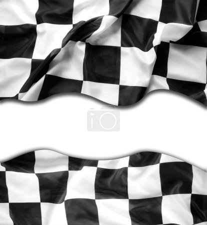 Téléchargez les photos : Drapeau de course noir et blanc à carreaux sur blanc. Espace de copie - en image libre de droit