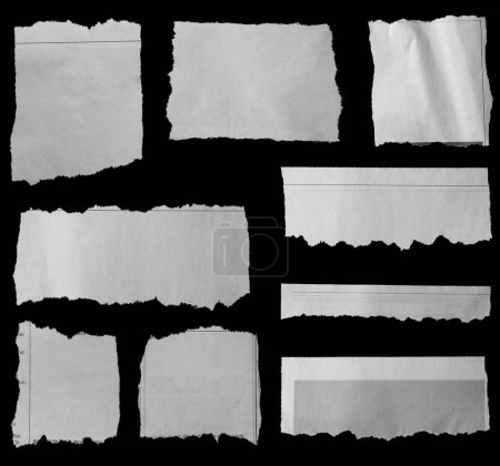 Photo for Nine pieces of torn newspaper on black background - Royalty Free Image