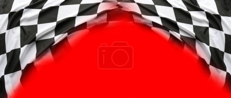 Téléchargez les photos : Drapeau à carreaux noir et blanc sur fond rouge - en image libre de droit