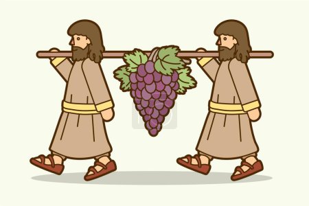 Two Spies of Israel Carrying Grapes of Canaan Cartoon Graphic Vector