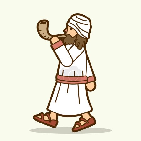 Illustration for Jewish Blowing the Shofar Sheep Horn Cartoon Graphic Vector - Royalty Free Image