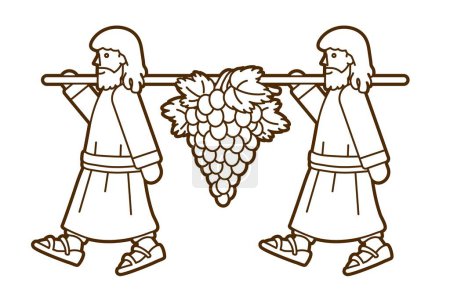 Two Spies of Israel Carrying Grapes of Canaan Cartoon Graphic Vector