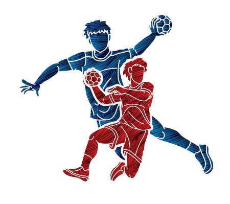 Handball Sport Male Players Team Men Mix Action Cartoon Graphic Vector