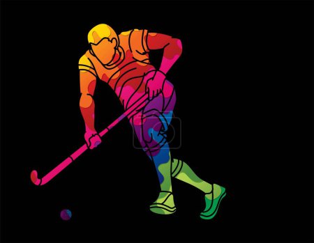 Téléchargez les illustrations : Hockey sur gazon Sport Joueur masculin Action Cartoon Outline Graphic Vector - en licence libre de droit