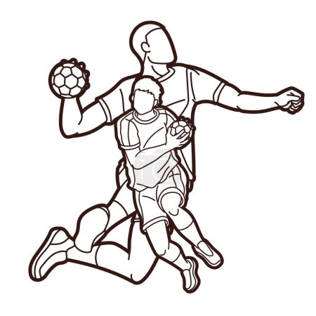 Ilustración de Grupo de Balonmano Deporte Jugadores Masculinos Equipo Hombres Mezcla Acción Dibujos Animados Vector Gráfico - Imagen libre de derechos