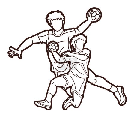 Illustration for Group of Handball Sport Male Players Team Men Mix Action Cartoon Graphic Vector - Royalty Free Image