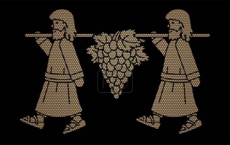 Téléchargez les illustrations : Deux espions d'Israël portant des raisins de Canaan Cartoon Graphic Vector - en licence libre de droit