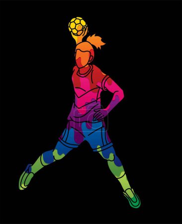Téléchargez les illustrations : Handball Sport Joueuse Action Cartoon Graphic Vector - en licence libre de droit