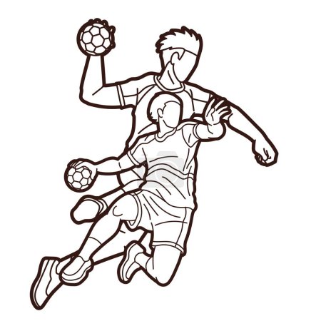 Téléchargez les illustrations : Handball Sport Joueurs masculins Equipe Hommes Mix Action Cartoon Graphic Vector - en licence libre de droit