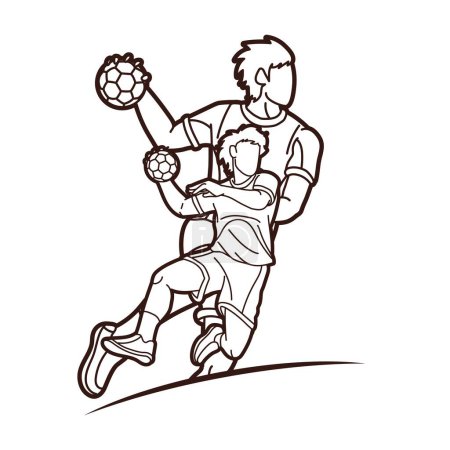 Illustration for Handball Sport Male Players Team Men Mix Action Cartoon Graphic Vector - Royalty Free Image