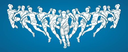 Téléchargez les photos : Handball Sport Joueurs masculins Equipe Hommes Mix Action Cartoon Graphic Vector - en image libre de droit