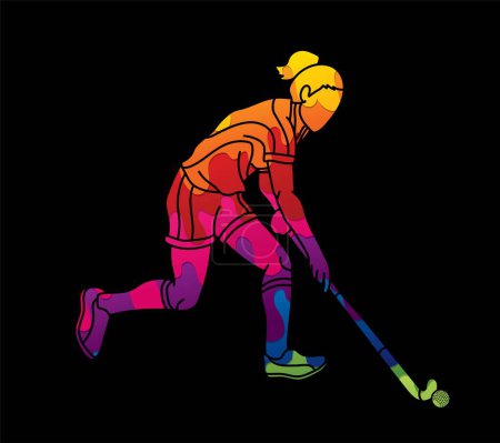 Ilustración de Campo Hockey Deporte Jugador Femenino Acción Dibujos Animados Vector Gráfico - Imagen libre de derechos