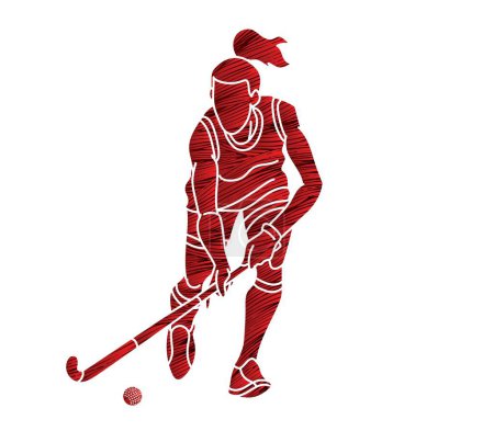 Illustration for Field Hockey Sport Female Player Action Cartoon Graphic Vector - Royalty Free Image
