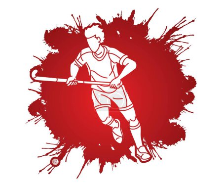 Illustration for Field Hockey Sport Male Player Action Cartoon Outline Graphic Vector - Royalty Free Image