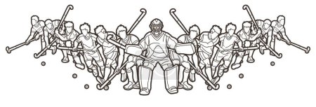 Illustration for Group of Field Hockey Sport Male Players Mix Action Cartoon Graphic Vector - Royalty Free Image