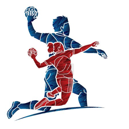 Illustration for Handball Sport Male and Female Players Team Mix Action Cartoon Graphic Vector - Royalty Free Image