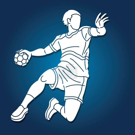 Téléchargez les illustrations : Handball Sport Male Player Team Action Cartoon Graphic Vector - en licence libre de droit