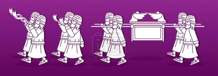 Illustration for Group of Levi Carrying Ark of the Covenant and Blowing the Shofar Cartoon Graphic Vector - Royalty Free Image