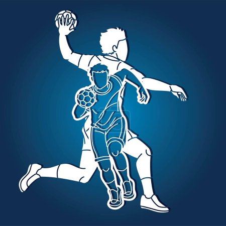 Téléchargez les illustrations : Handball Sport Male Players Mix Action Cartoon Graphic Vector - en licence libre de droit