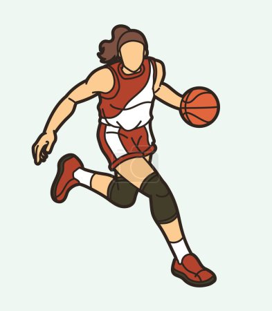 Ilustración de Basketball Female Player Action Cartoon Sport Graphic Vector - Imagen libre de derechos