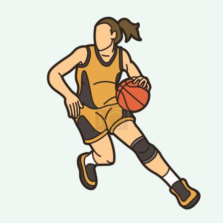 Téléchargez les illustrations : Basketball Joueuse Action Cartoon Sport Graphic Vector - en licence libre de droit