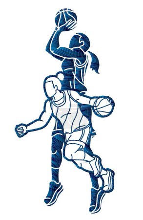 Illustration for Group of Basketball Female Players Action Cartoon Sport Graphic Vector - Royalty Free Image