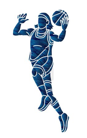 Illustration for Basketball Action Female Player Cartoon Sport Graphic Vector - Royalty Free Image