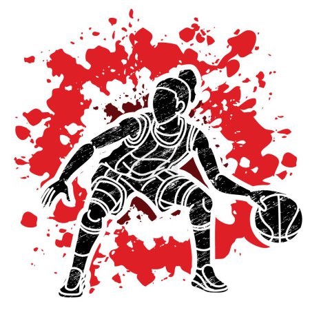 Ilustración de Basketball Action Female Player Cartoon Sport Graphic Vector - Imagen libre de derechos