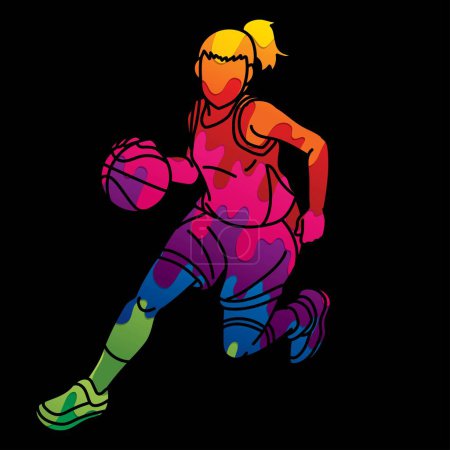 Illustration for Basketball Action Female Player Cartoon Sport Graphic Vector - Royalty Free Image