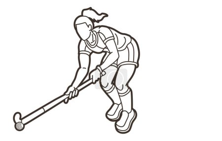 Foto de Campo Hockey Deporte Jugador Femenino Acción Dibujos Animados Deporte Vector Gráfico - Imagen libre de derechos