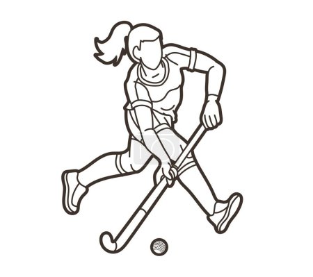 Illustration for Field Hockey Sport Female Player Action Cartoon Sport Graphic Vector - Royalty Free Image