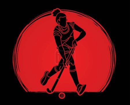 Illustration for Field Hockey Sport Female Player Action Cartoon Sport Graphic Vector - Royalty Free Image
