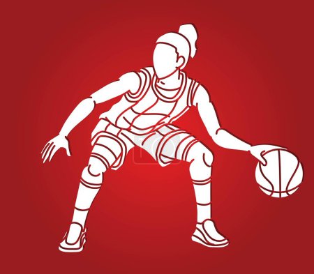 Téléchargez les illustrations : Basketball Female Player Action Cartoon Sport Graphic Vector - en licence libre de droit