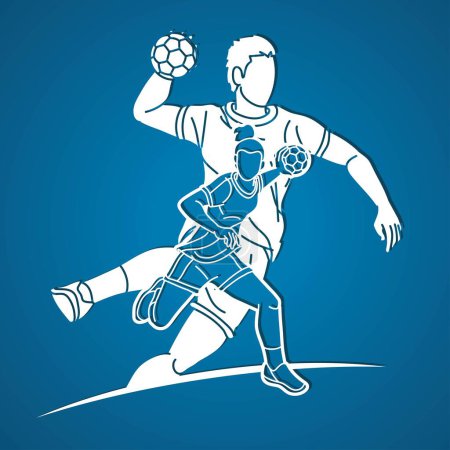 Ilustración de Balonmano Deporte Equipo Masculino y Femenino Jugadores Mezcla Acción Dibujos Animados Vector Gráfico - Imagen libre de derechos