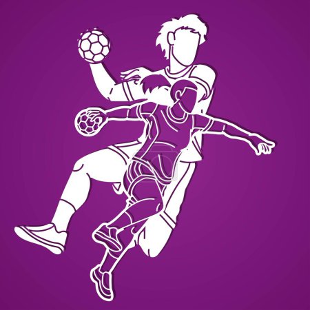 Illustration for Handball Sport Team Male and Female Players Mix Action Cartoon Graphic Vector - Royalty Free Image