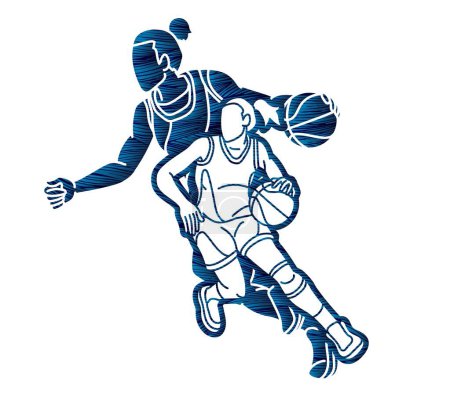Illustration for Group of Basketball Women Players Action Cartoon Sport  Team Graphic Vector - Royalty Free Image