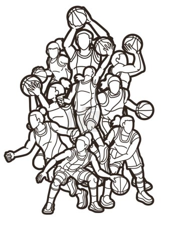 Illustration for Basketball Team Women Players Action Cartoon Sport Team Graphic Vector - Royalty Free Image