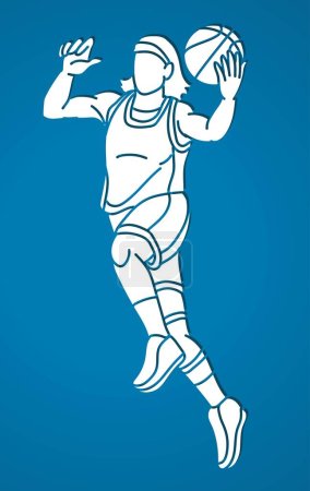 Téléchargez les illustrations : Basketball Joueuse Action Cartoon Sport Graphic Vector - en licence libre de droit