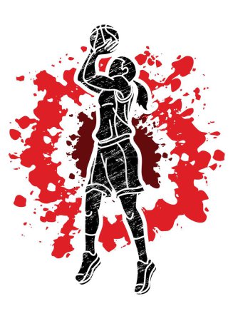 Téléchargez les illustrations : Basketball Female Player Action Cartoon Sport Graphic Vector - en licence libre de droit