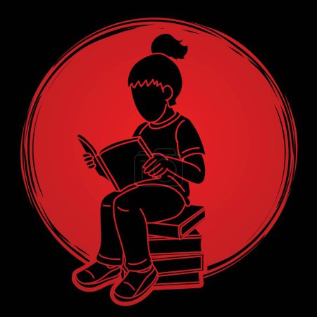Illustration for A Girl Reading A Book Cartoon Silhouette Graphic Vector - Royalty Free Image