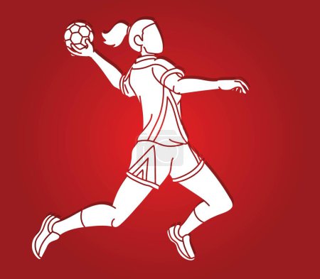 Illustration for Handball Sport Woman Player Action Cartoon Graphic Vector - Royalty Free Image