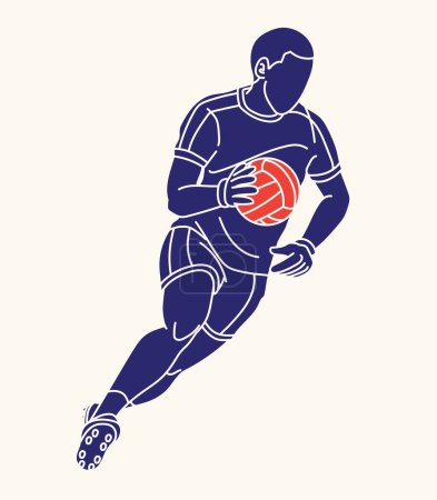 Téléchargez les illustrations : Football gaélique Joueur masculin Action Cartoon Graphic Vector - en licence libre de droit